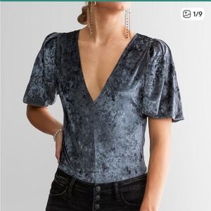 New Free People Don’t You Wish Velvet Bodysuit Sunflower Seed